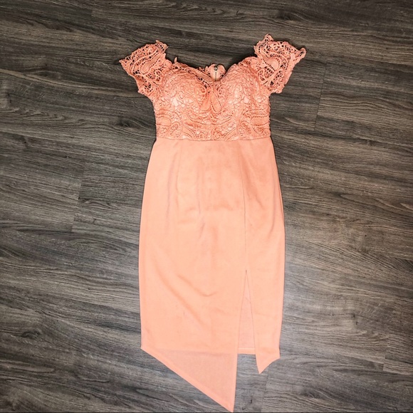 Coral Lace Summer Dress with slit BNWOT - Picture 2 of 4